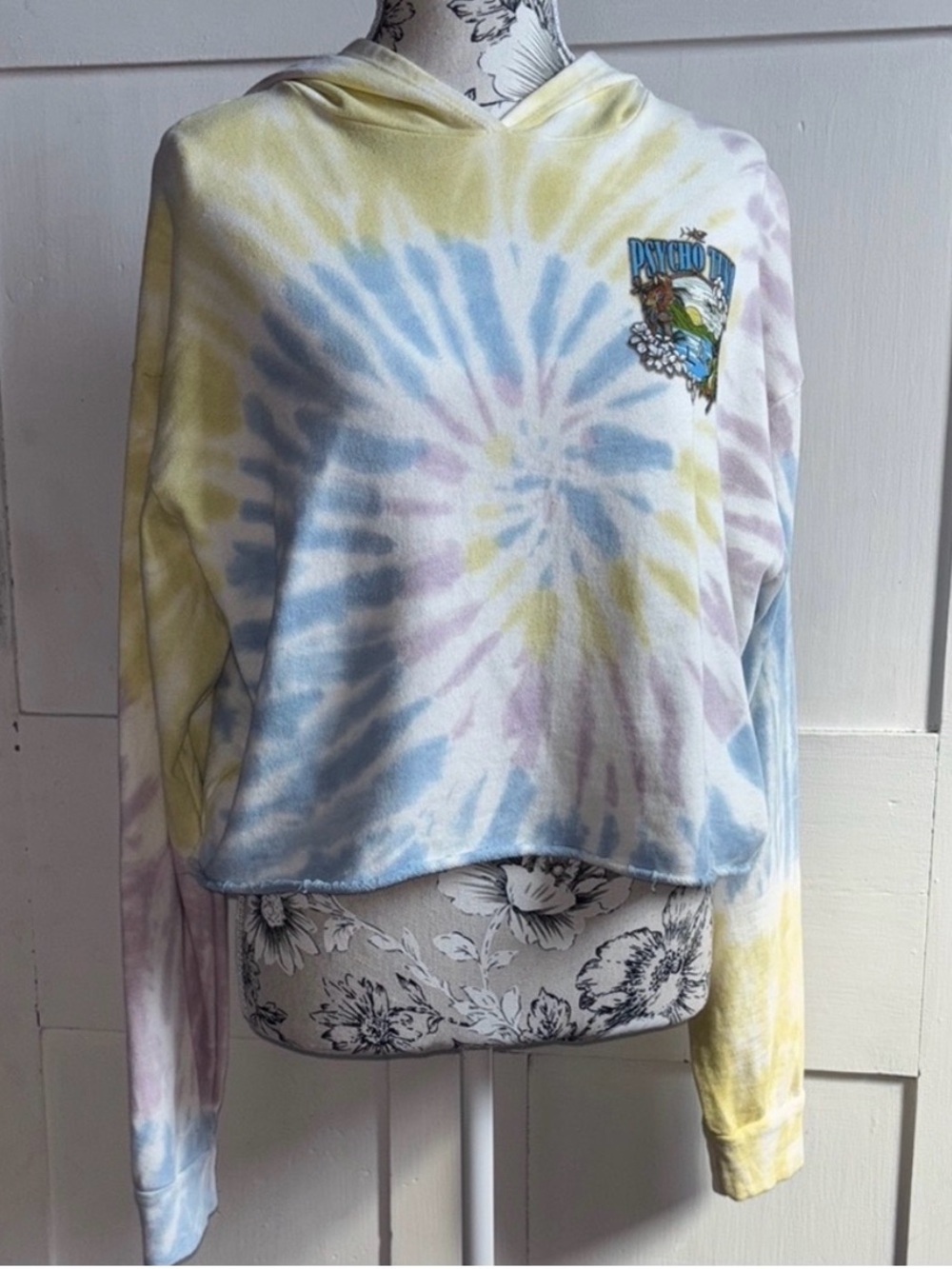 Psycho Tuna Tie Dye Cropped Hoodie Pastel Yellow Blue